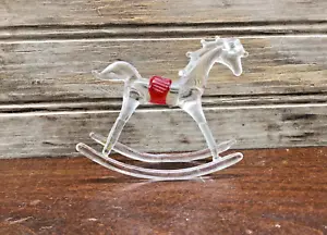 Vintage Blown Clear Glass Rocking Horse Mini Figurine Red Saddle 2.5" X 3.5 - Picture 1 of 8