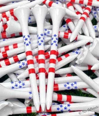 Golf Plastic Tees 3 1/4" USA  Stars and Stripes Plastic Golf Tees Patriotic Bulk - Image 1 of 4