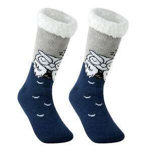 Owl Socks Sleep Animal Fleece Non Slip Fluffy Thermal Socks Mens Womens Size 4-8