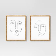 (Set of 2) 16" x 20" Line Drawing Faces Framed Wall Art White - Opalhouse