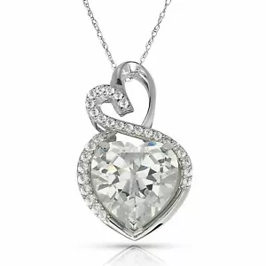 Colgante de doble corazón de oro blanco de 14 K de 0,8" con piedra de nacimiento circular brillante - Imagen 1 de 13