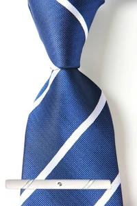 Nueva Corbata Clásica a Rayas Azul Blanco 100% TEJIDO JACQUARD Seda Para Hombre - Imagen 1 de 6