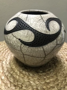 Robin Rodgers Renowned Artist Raku Geometric vase/bowl Signed 2006 Stunning - Picture 1 of 22