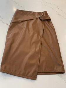 Kate Kasin Pencil Skirt Women's Small Brown Vegan Leather Knotted Side Zip Back - Picture 1 of 14