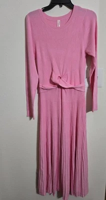 NUEVO CON ETIQUETAS ANTHROPOLOGY Maxi Vestido Suéter Rosa Para Mujer con Pliegues y Torcido Frontal Talla L Foto 1 de 3