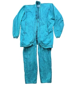 Vintage 90's Sundance Denim Wear Aqua Blue Set Pants And Coat Rare Made In USA - Bild 1 von 16