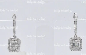 14k White Gold Dangling Natural Diamond Earring Earrings 0.60 ct baguette - Picture 1 of 8