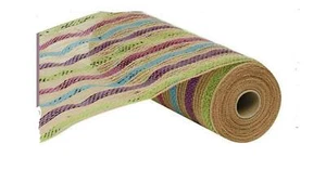 Poly Jute Deco Mesh Metallic Pastel Stripes - 10 Inches x 10 Yards - Picture 1 of 4