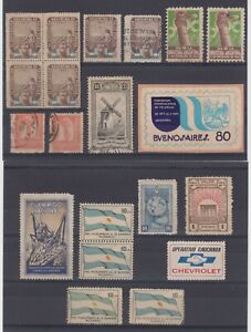 ARGENTINA 1930-80 CINDERELLA BETTER GROUP OF 20 ITEMS ON CARD WITH BLOCKS+