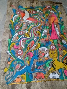 Vintage Mexican Folk Art Amate Bark Bird Painting Bright Colors 9.5” x 13” - Imagen 1 de 7