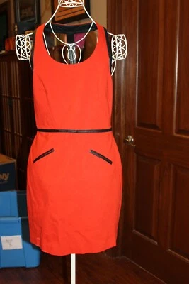 Vestido Cynthia Steffe Rojo Tejido Sin Mangas Negro Cuero Ribete Vestido 8 (bin215) Foto 1 de 4