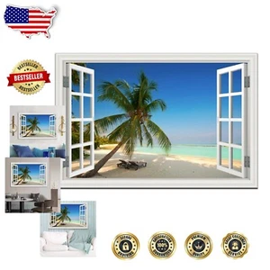 Ready-to-Hang 48" x 32" Coastal Landscape Wall Art - Beach View Framed Print - Picture 1 of 9