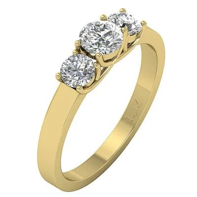 Three Stone Engagement Natural Round Diamond 1.01 Ct I1 G Ring 14K Yellow Gold - Image 1 of 4
