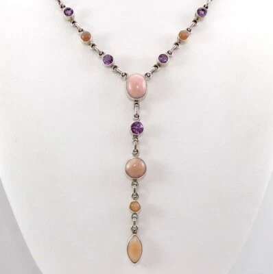 Nicky Butler Sterling Silver Pink Opal Peach Moonstone Amethyst Necklace LNE2 - Image 1 of 4