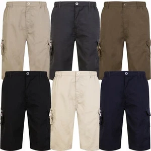 Mens 3/4 Long Length Shorts Elasticated Waist Cargo Combat Three Quarter M-2XL - Picture 1 of 16