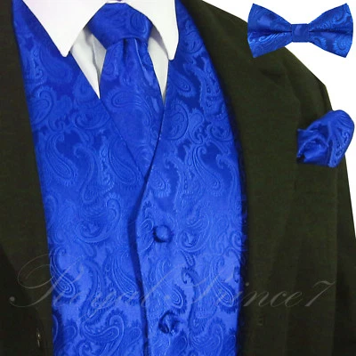 20-MM Royal Blue Paisley Tuxedo Suit Dress Vest Waistcoat Necktie Bowtie Hanky  - Image 1 of 4