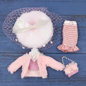 Trajes de muñeca rosa Tops + Faldas + Prendas para la cabeza + Bolso de mano para muñeca blythe de 12" - Imagen 1 de 5