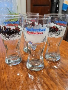 Set Of 4 Budweiser Clydesdale Horses Fluted Beer Glasses 1995 Vintage - Picture 1 of 7