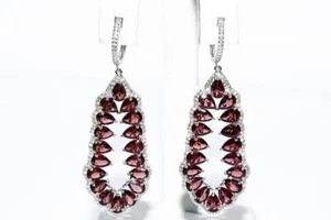 Natural Red Garnet & Topaz Cluster Unique Earrings/Pendant In Sterling Silver - Picture 1 of 10