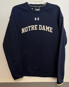 NOTRE DAME S UNDER ARMOUR COOL THERMA BASE NAVY BLUE EMBROIDERED PULLOVER MENS - Picture 1 of 5