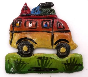 Madagascar Tulear Recycled Sheet Metal Bush Taxi Magnet Craft - Picture 1 of 1