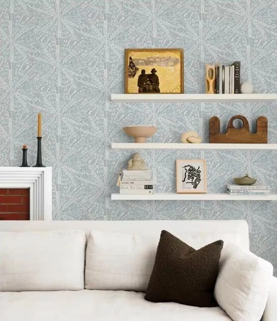 Papel pintado NuWallpaper gris azul Sunburst pelar y pegar, LLS4118, boho, moderno,  Foto 1 de 4