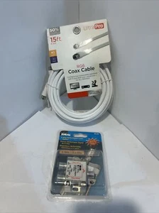 Rg6. Coax Cable. New! With 2 Way Split. 15 Ft! - Picture 1 of 5