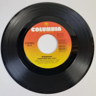 Warrant "Sometimes She Cries" 45 Vg+ 1989 Columbia - Image 1 of 4