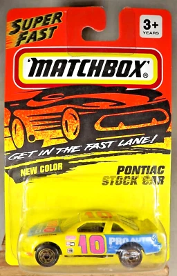 1993 Matchbox #35 Super Fast-Pro Auto PONTIAC STOCK CAR Yellow-Bue w/Gold6Spiral - Image 1 of 4