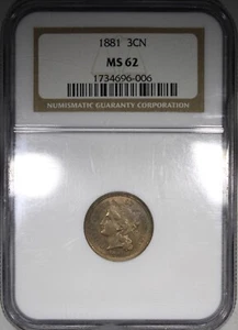 1881 Three Cent Nickel NGC MS62 Uncirculated Type Coin - Picture 1 of 4