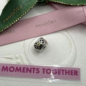 Pandora Double Heart Charm Sterling Silver & 14k Gold Snap Lock 790382PE Genuine - Picture 1 of 9