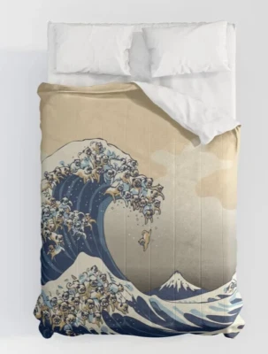 $212 NUEVO SOCIETY6 Edredón La Gran Ola de Carlinos Perro Vainilla Cielo Algodón Completo Foto 1 de 3