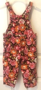 OshKosh B'gosh Vestbak Toddler Girls Pink Floral Corduroy Overalls Sz 18 Months - Picture 1 of 6