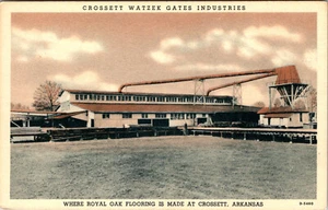 ARKANSAS - CROSSETT WATZEK GATES FLOORING FACTORY - VINTAGE LINEN POSTCARD - Picture 1 of 2