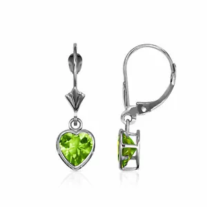 14K Solid White Gold 6MM Bezel Set Peridot Heart Lever Back Dangle Earrings - Picture 1 of 1