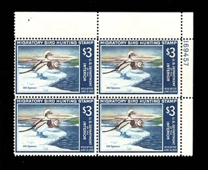 MOMEN: US STAMPS #RW34 DUCK INTACT PLATE BLOCK OF 4 MINT OG NH VF LOT #94419 - Picture 1 of 2
