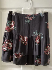 Ann Taylor LOFT Size 4 Hydrangea Coal Grey Tiered Layered Lined Ruffle Skirt EUC - Picture 1 of 12