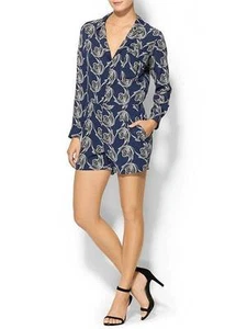 NWT Derek Lam 10 Crosby $495 Long Sleeve Printed Silk Romper, Midnight, sz 2 - Picture 1 of 3