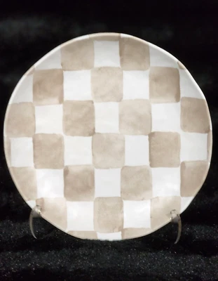 4 Brown White Checkered Melamine Appetizer Plates Mocha Check Taupe 6.75" Tan - Image 1 of 4