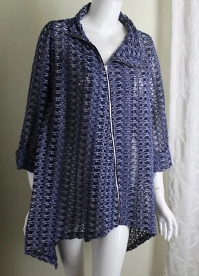 Comfy USA Sz S Black Blue Denim Jean A-Line Hi-Low Jacket Lagenlook Mint - Image 1 of 4