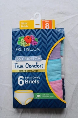 Fruit of The Loom Girls' 360 Stretch True Comfort Briefs 6-Pack DM3 Multi Size 8 - Image 1 of 3