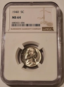 1940 Jefferson Nickel MS64 NGC - Picture 1 of 4