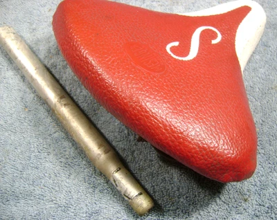 Sillín de asiento de bicicleta GC vintage tipo "S" Schwinn rojo Mesinger con tija de sillín Foto 1 de 4
