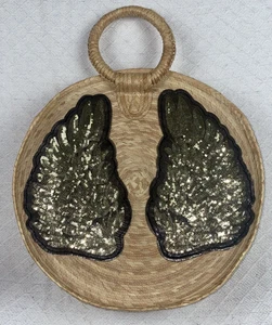 Boho Stroh Handtasche Handtasche grün glitzernd Flügel vorne Design lässig Sommer Beuteltasche - Bild 1 von 9