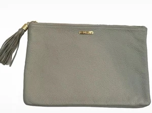 Gigi New York Grey Grainy Leather Oversized Clutch Bag Tassel Pull Handbag Pouch - Picture 1 of 9