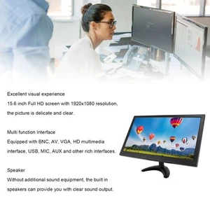 15.6in External Screen With Speaker 1920x1080 BNC AV VGA HD Multimedia Interf CB - Afbeelding 1 van 36