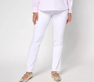 Belle by Kim Gravel Petite TripleLuxe Twill Slim Leg Pants White 8P A677099 - Picture 1 of 10