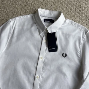 BNWT Fred Perry Shirt Long Sleeve White Button Up Mens Mod 60s Mens Medium - Picture 1 of 16