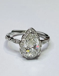 925 Sterling Silver 2.50 TCW VVS1 Clear Pear Teardrop Moissanite Ring Certified - Picture 1 of 20
