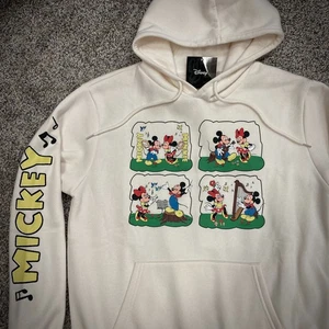 Neu MICKEY AND MINNIE MOUSE HOODIE cremeweiß beige Sweatshirt UNISEX ERWACHSENE MED - Bild 1 von 5